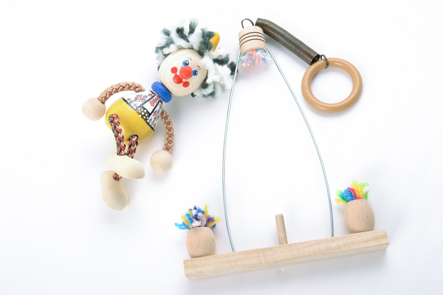 Handmade eco friendly painted varnished wooden toy cute clown on swing for kids photo 5