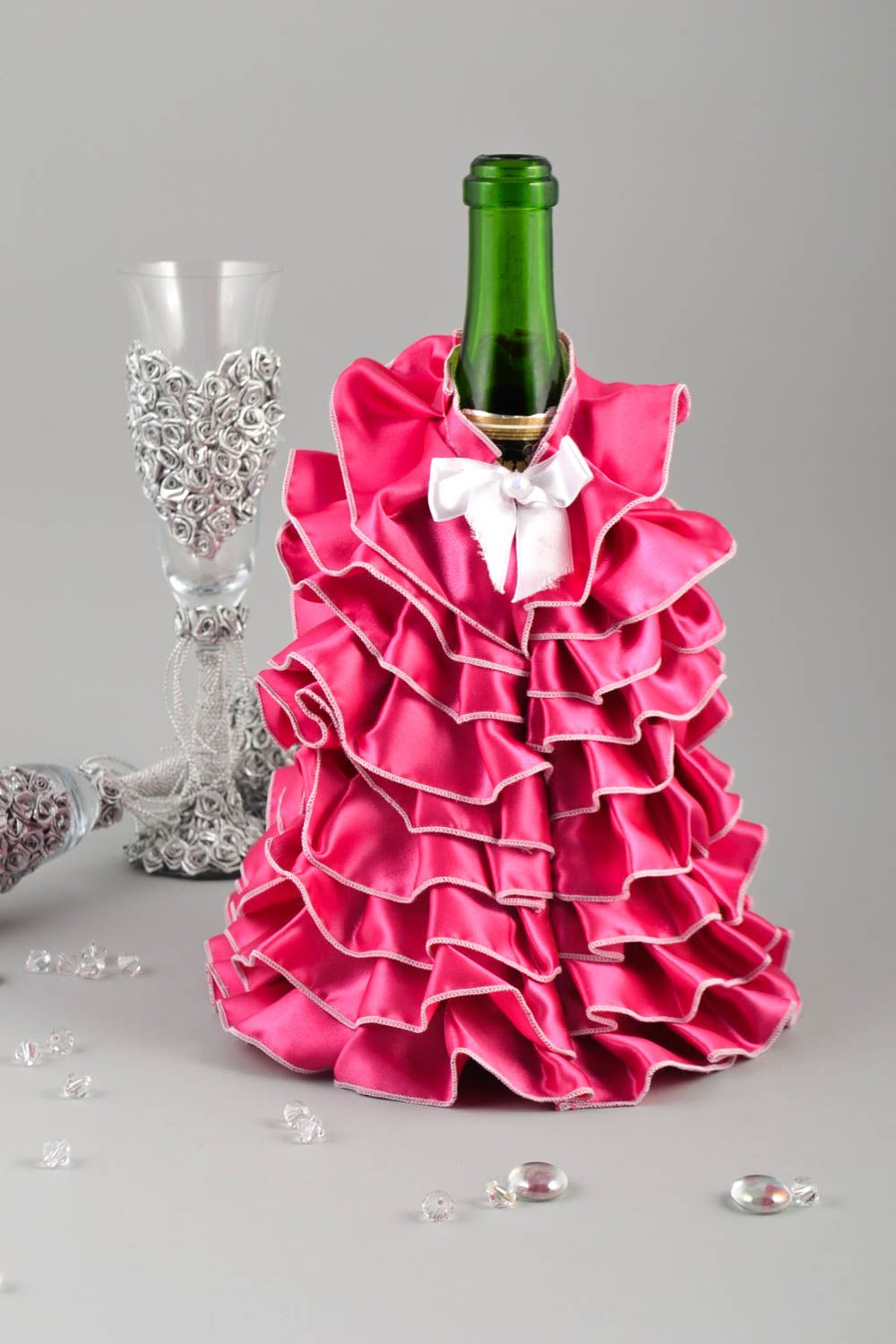 Чехол для бутылки ручной работы розовая одежда для бутылки аксессуар для дома фото 1