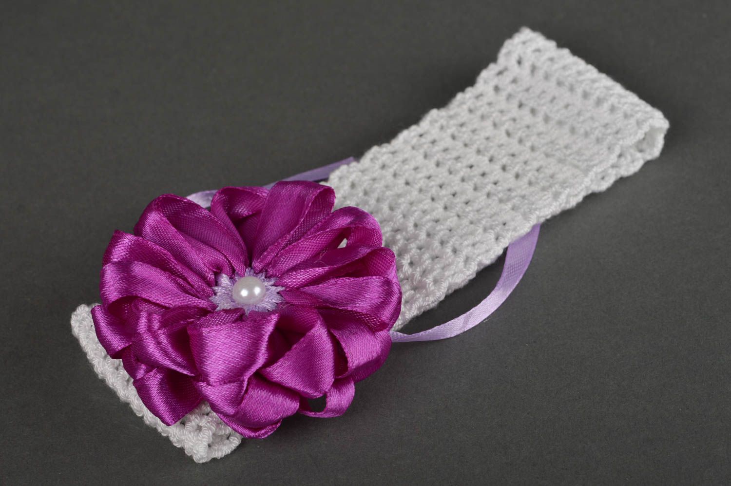 Handmade Haarband mit Blume Mädchen Haarschmuck Accessoire für Haare lila weiß  foto 4