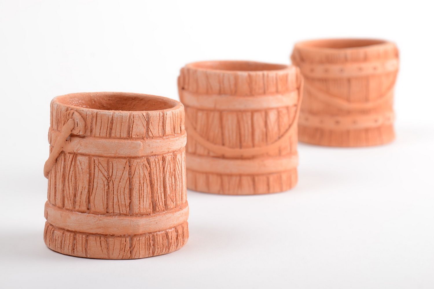Pots à épices 3 pièces faits main en forme de seaux en céramique décoration photo 2