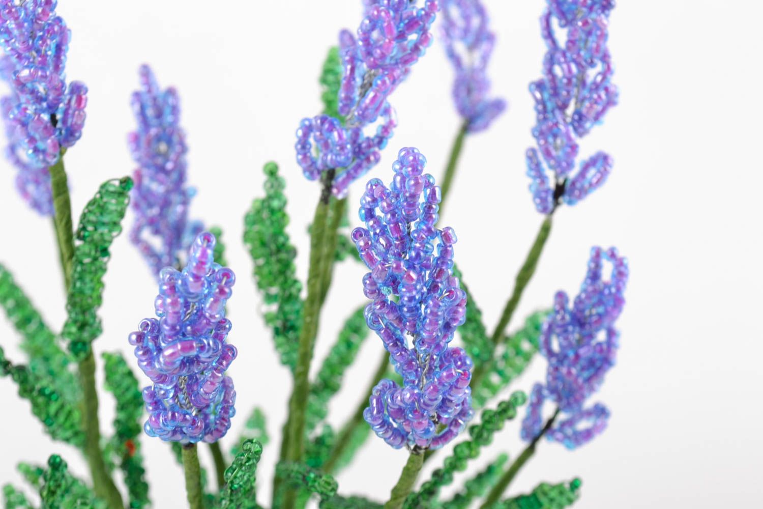 Handmade designer artificial lavender flower woven of seed beads on stand photo 3