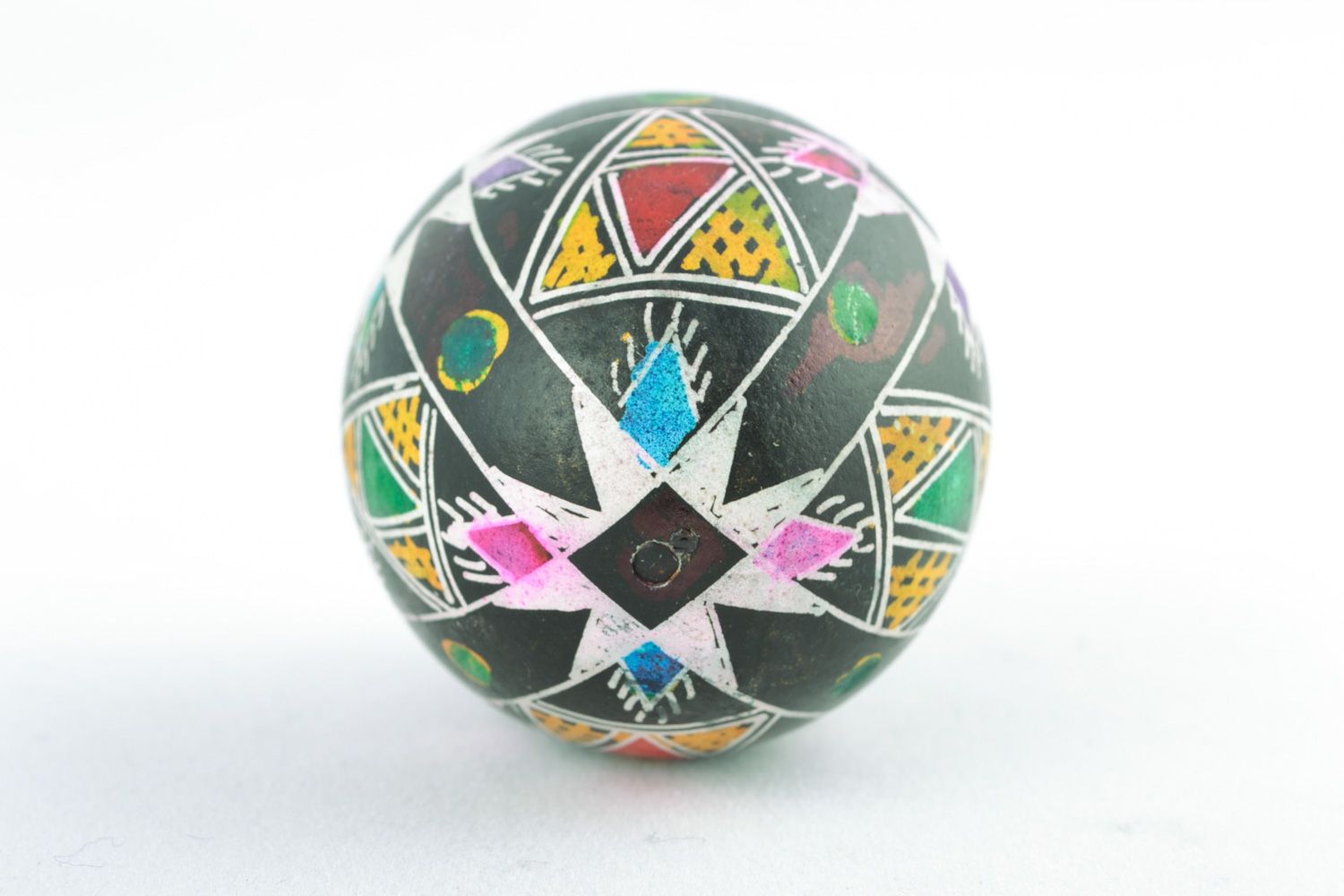 Handmade Easter egg with contrast geometric ornament painted using wax technique photo 5