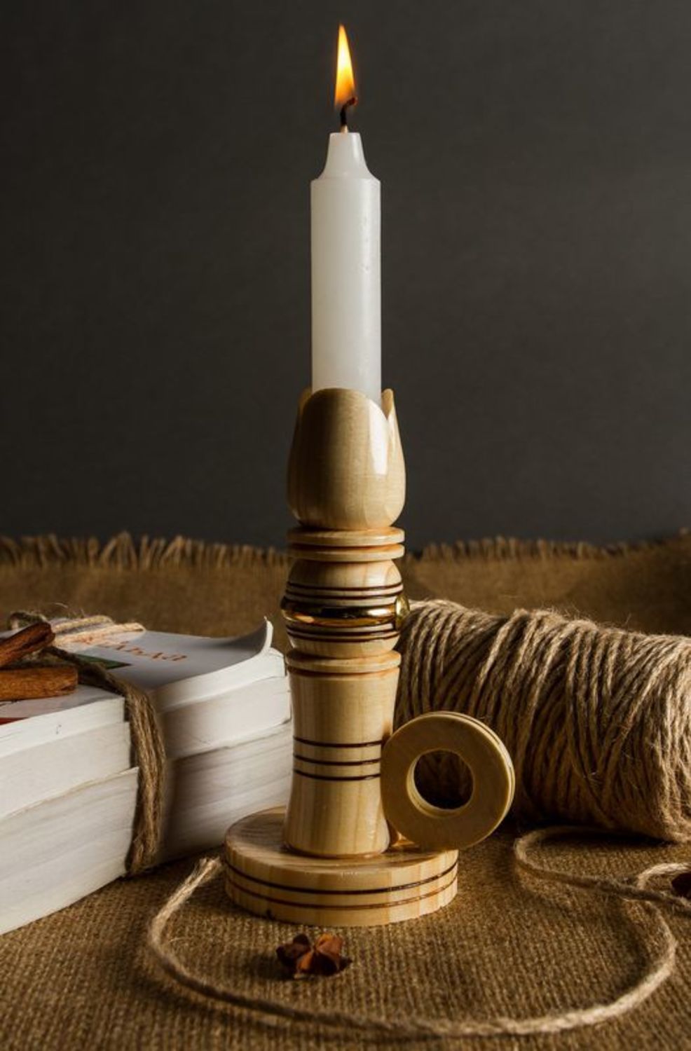 Wooden candlestick photo 1