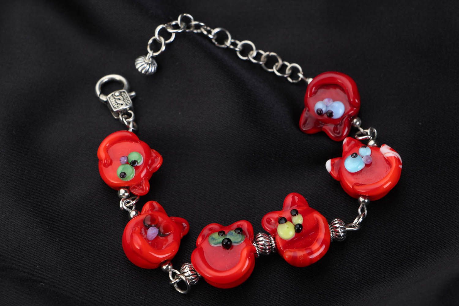 Author's bracelet made of glass Red Kittens photo 2