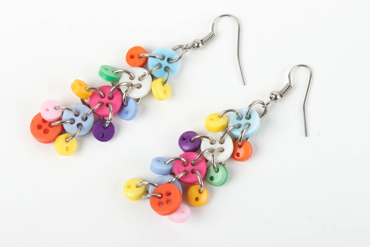 Bright handmade dangle earrings metal earrings with plastic buttons small gifts photo 2