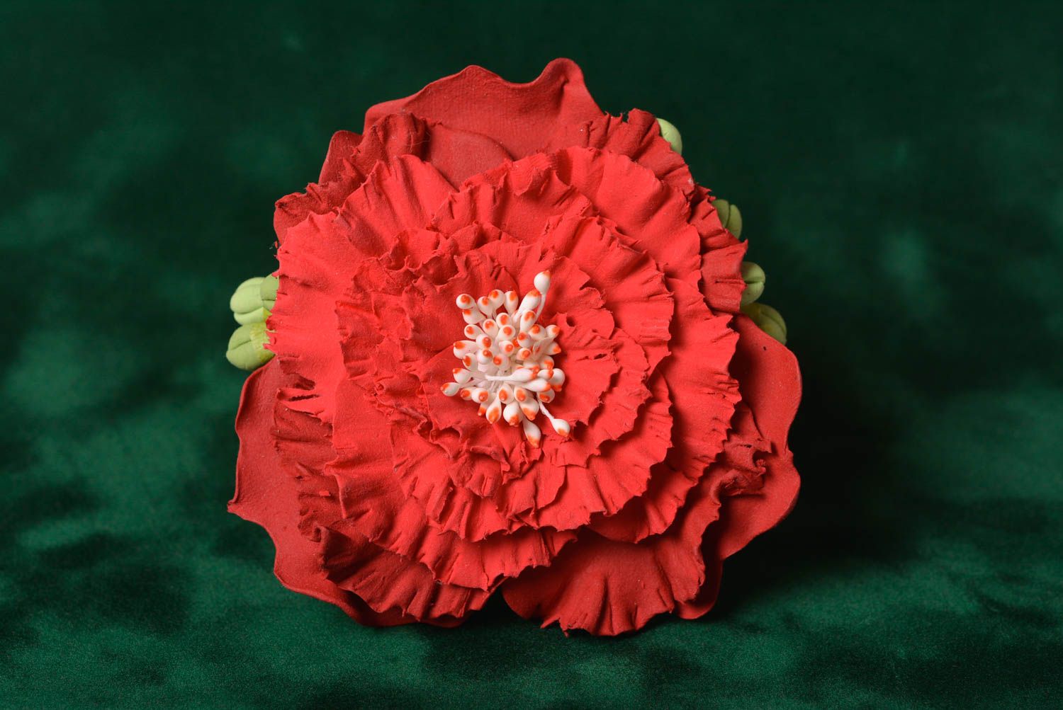 Beautiful handmade hair clip of polymer clay in the shape of red flower  photo 1