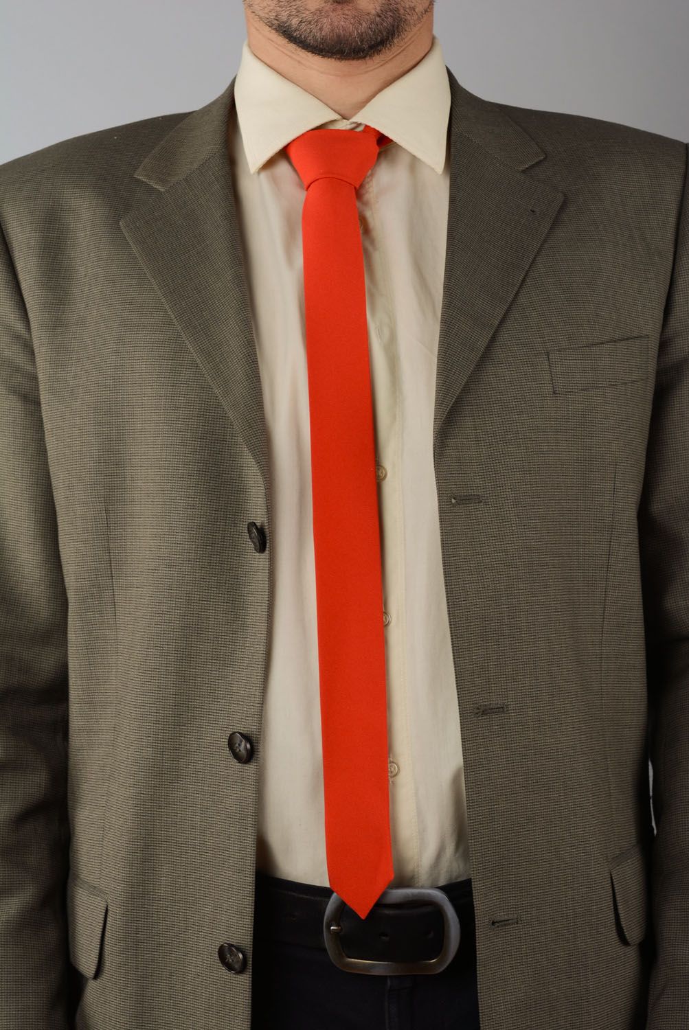 Cravate rouge en gabardine faite main photo 1