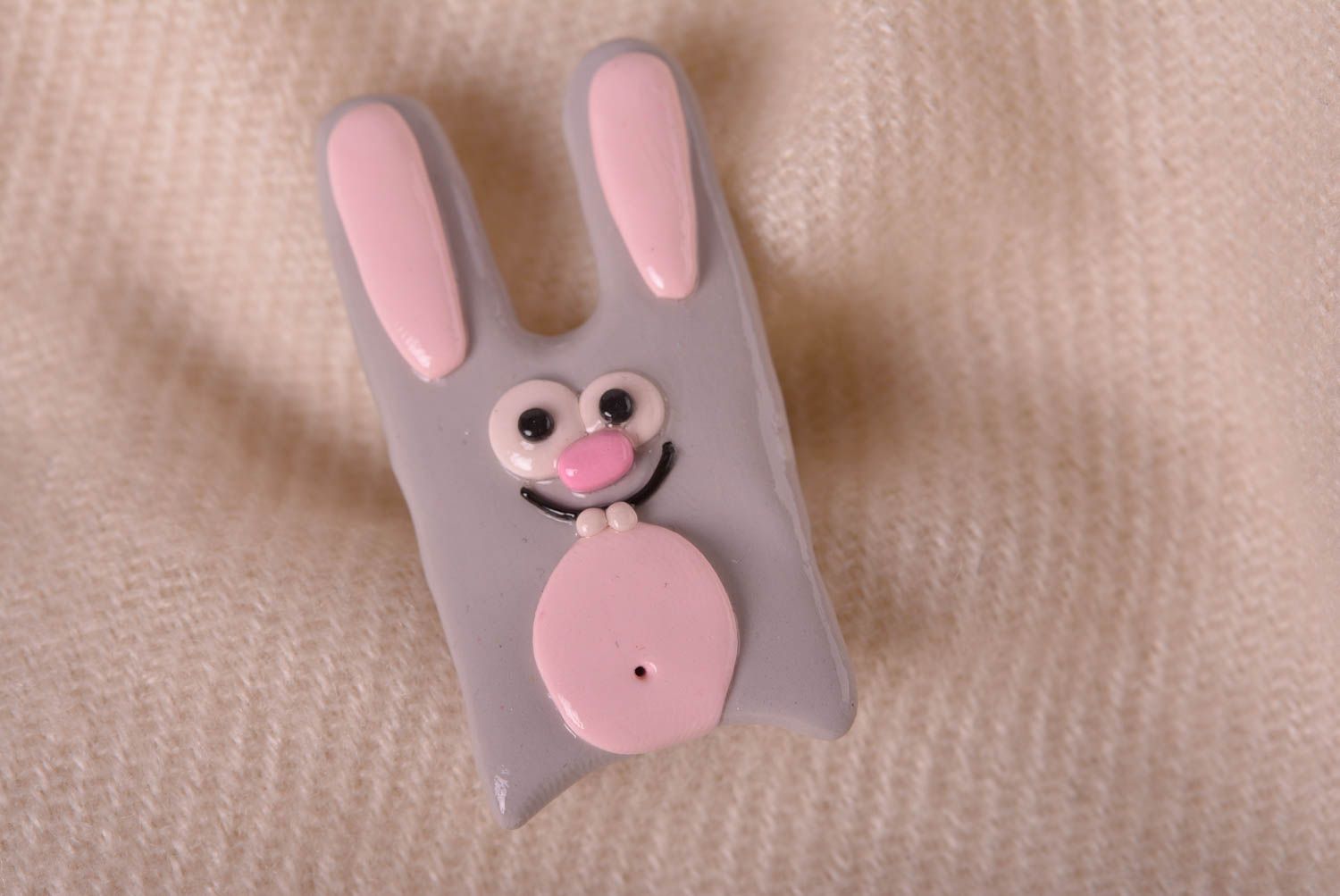Handmade lovely brooch unusual beautiful jewelry stylish bunny accessory photo 1
