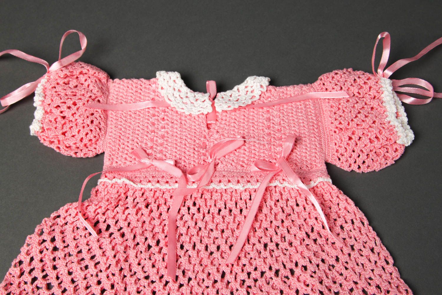 Gehäkeltes Kleid handmade festliches Mädchenkleid Kleidung für Mädchen rosa zart foto 3