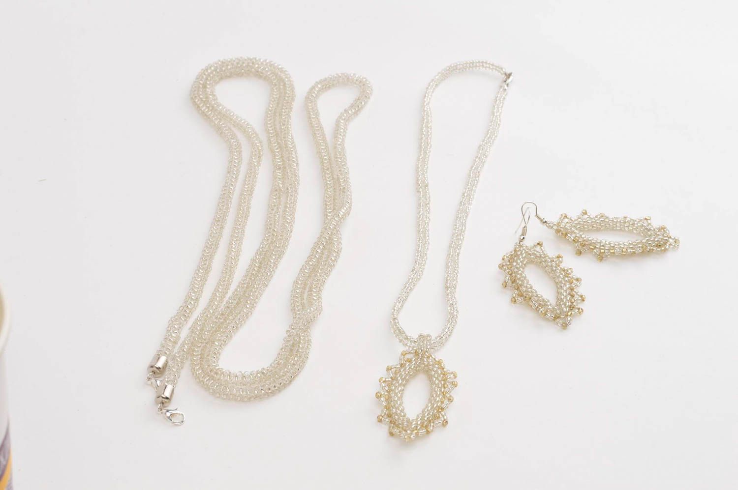 Beautiful handmade jewelry set beaded lariat necklace earrings neck pendant photo 3
