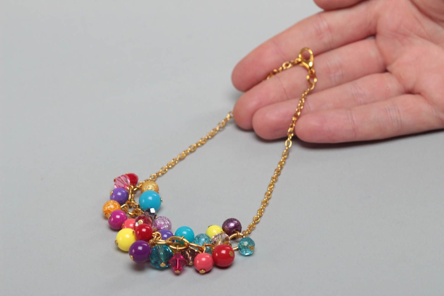 Beautiful stylish handmade children's necklace on chain with bright beads photo 5
