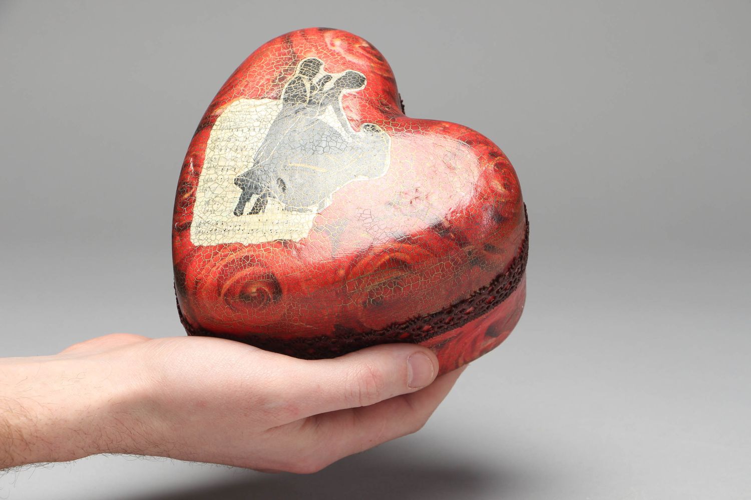 Boîte Coeur décorative faite main originale rouge photo 4