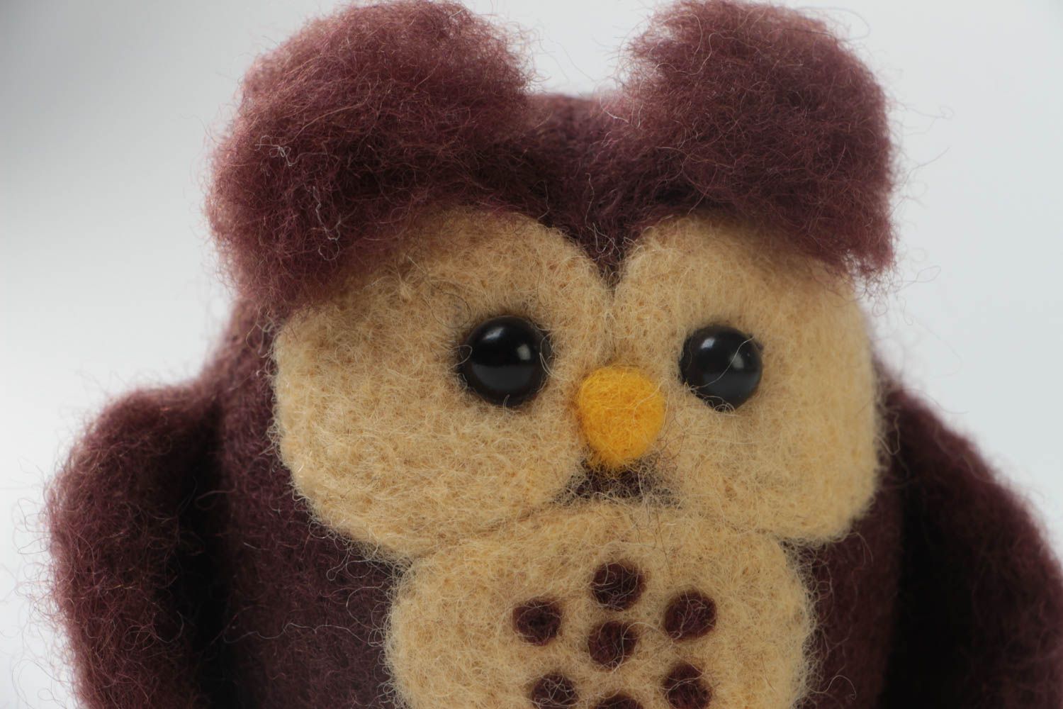 Peluche chouette en laine feutrée faite main petite marron pour enfant photo 3