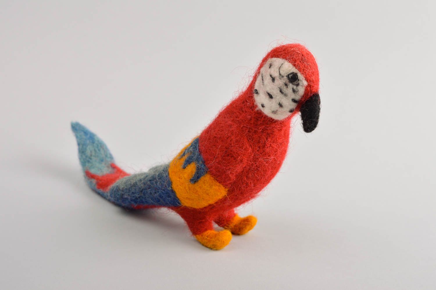 Peluche perroquet rouge Jouet fait main en laine feutrée Cadeau pour enfant photo 2
