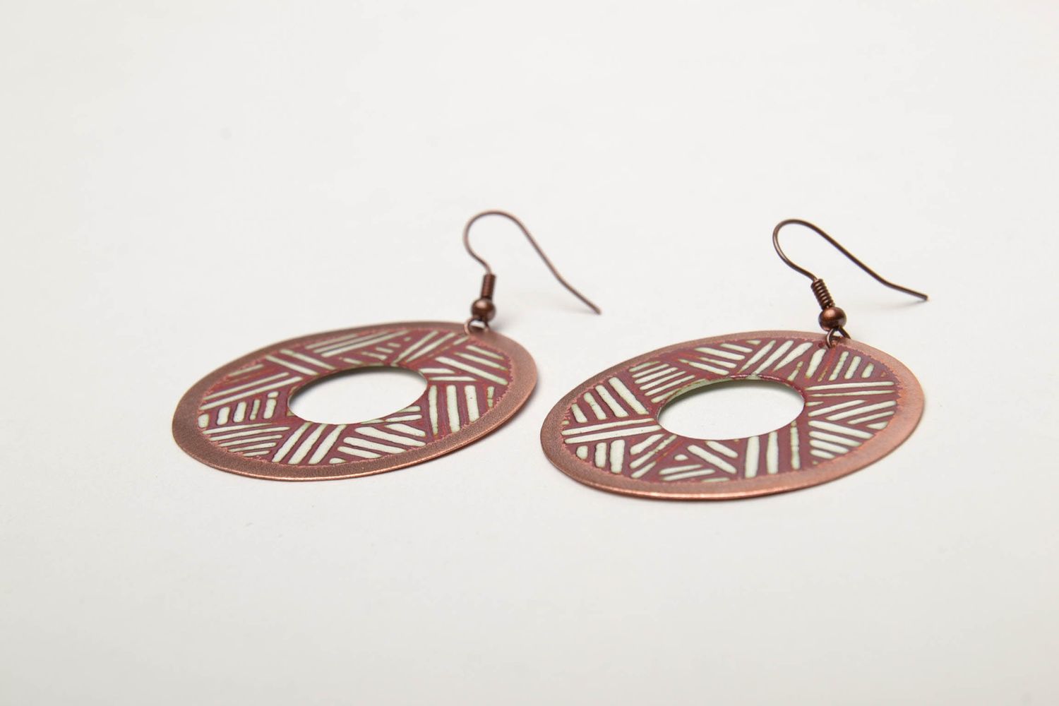 Enamel painted copper hoop earrings photo 4