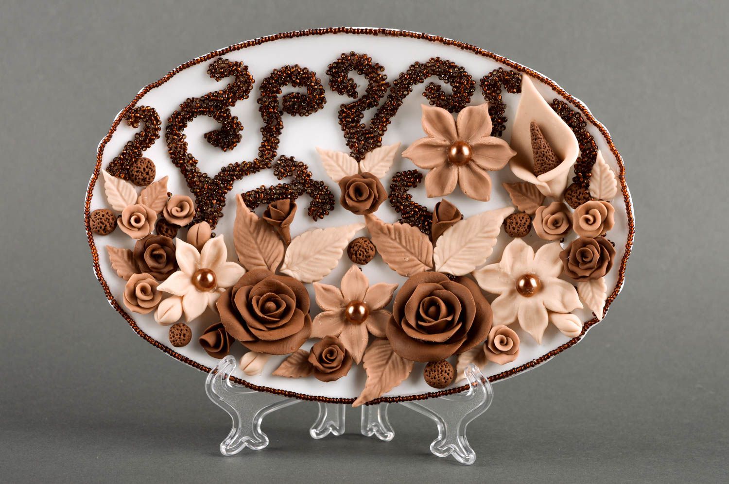 Керамическая тарелка ручной работы декор для дома декоративная тарелка овальная фото 1