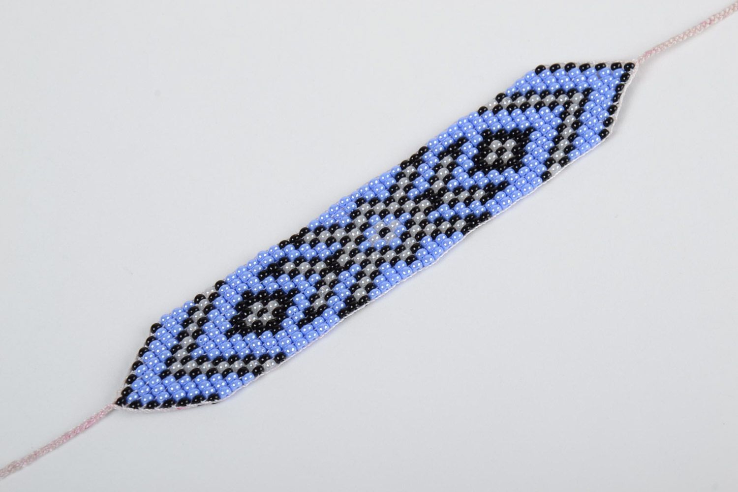 Large bracelet en perles de rocaille bleu à motif ethnique fait main pour femme photo 2
