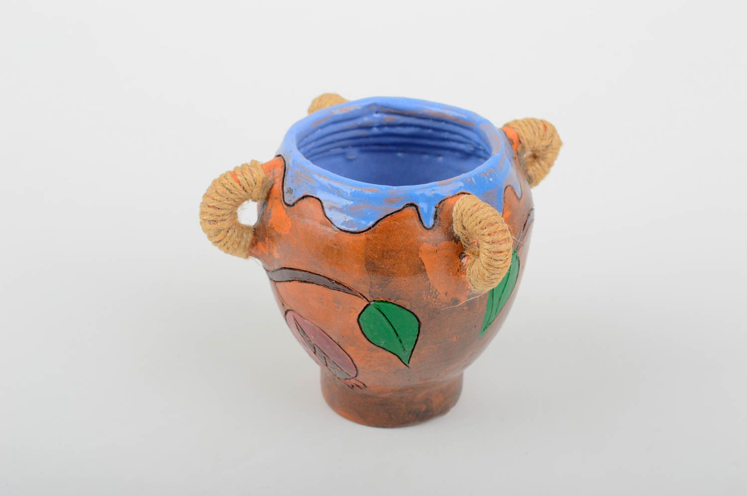 Ceramic handmade 12 oz pot jug with 4 handles 0,56 lb photo 1