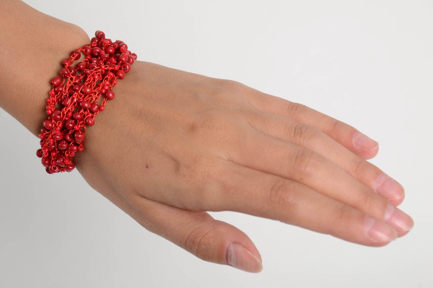 Pulsera de moda artesanal de abalorios roja brazalete para mujer regalo original foto 2