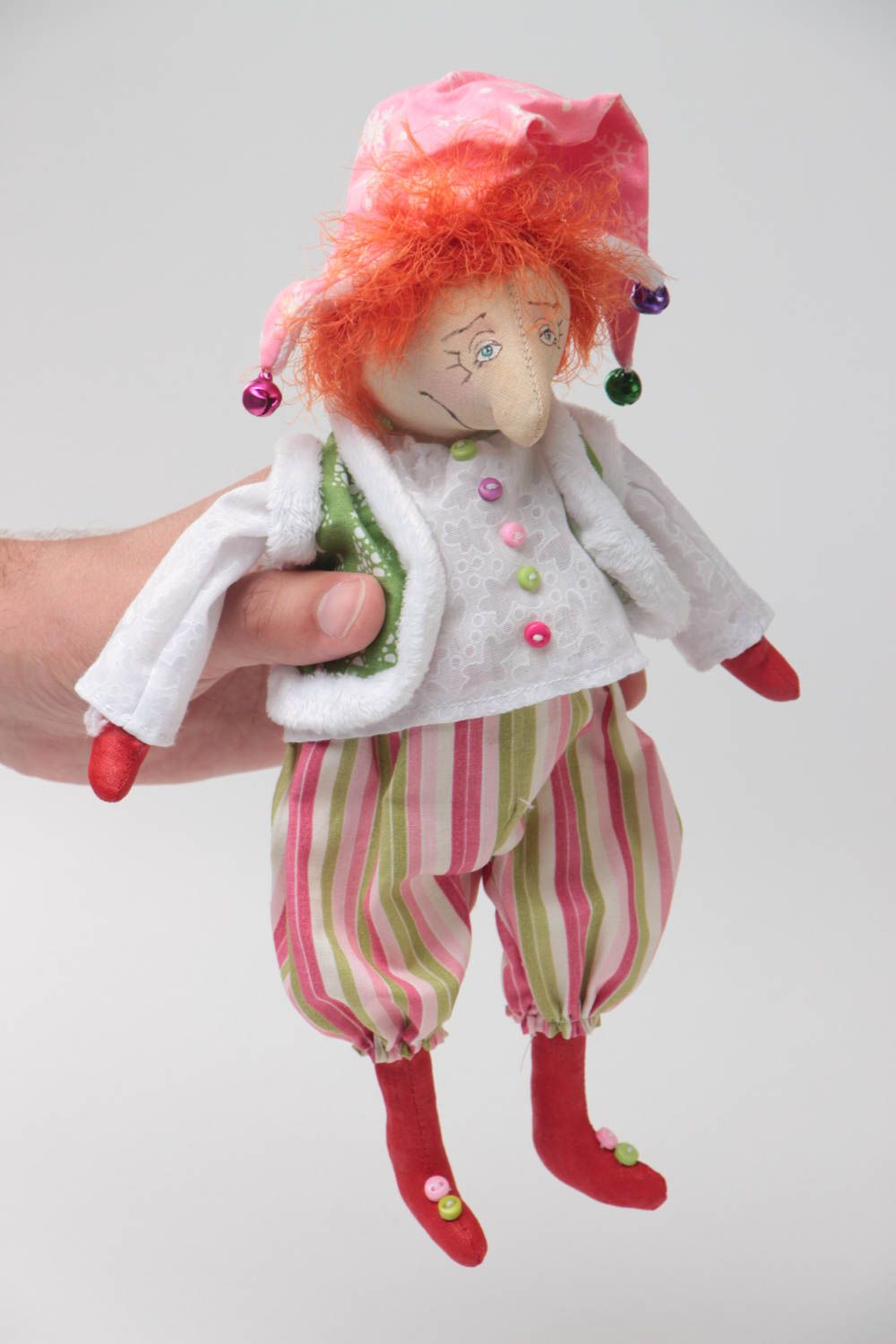 Handmade designer fabric soft toy in the shape of sad clown for interior decor photo 5