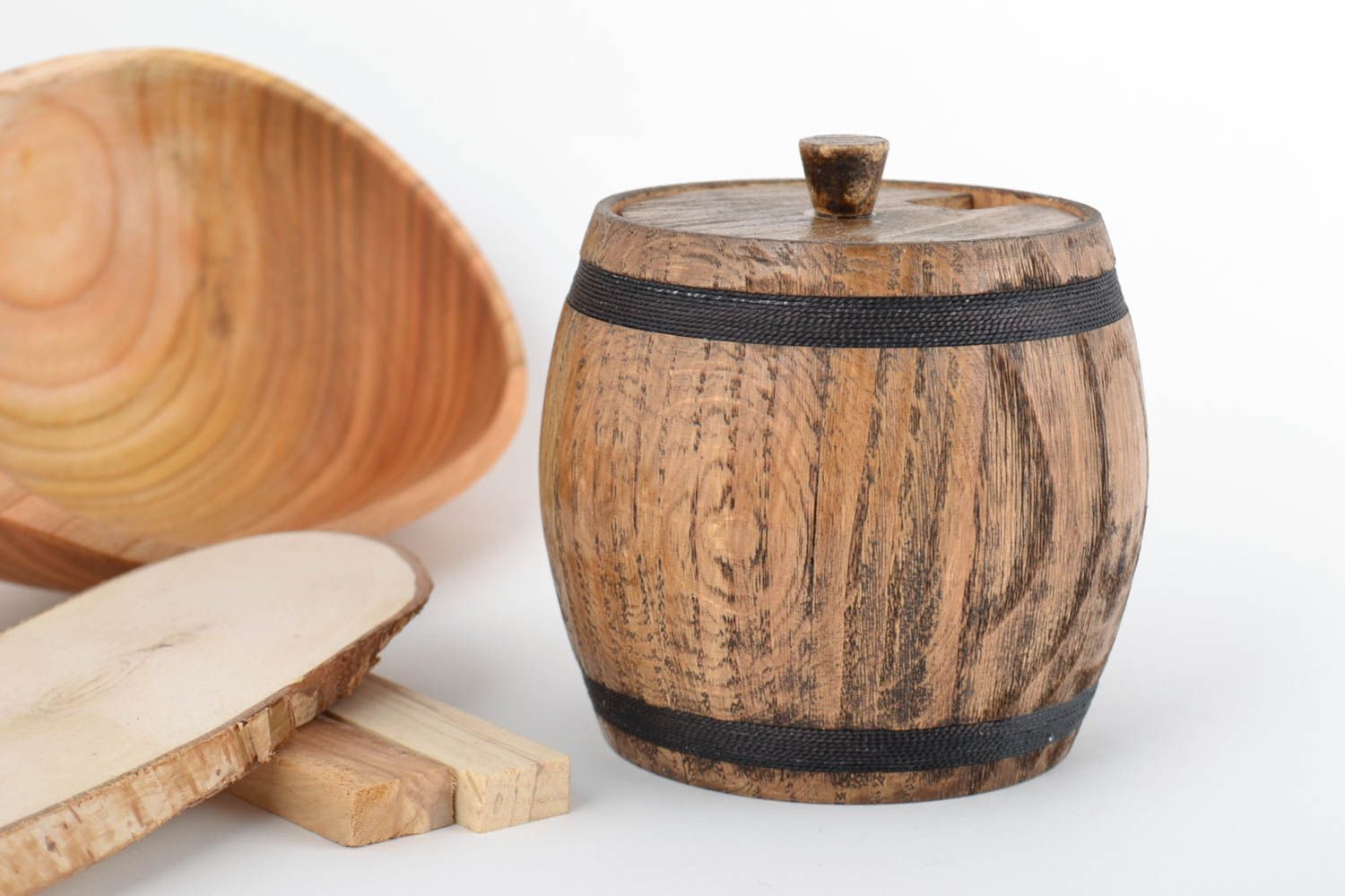 Wooden handmade sugar bowl big beautiful pot with lid kitchen interior ideas photo 1