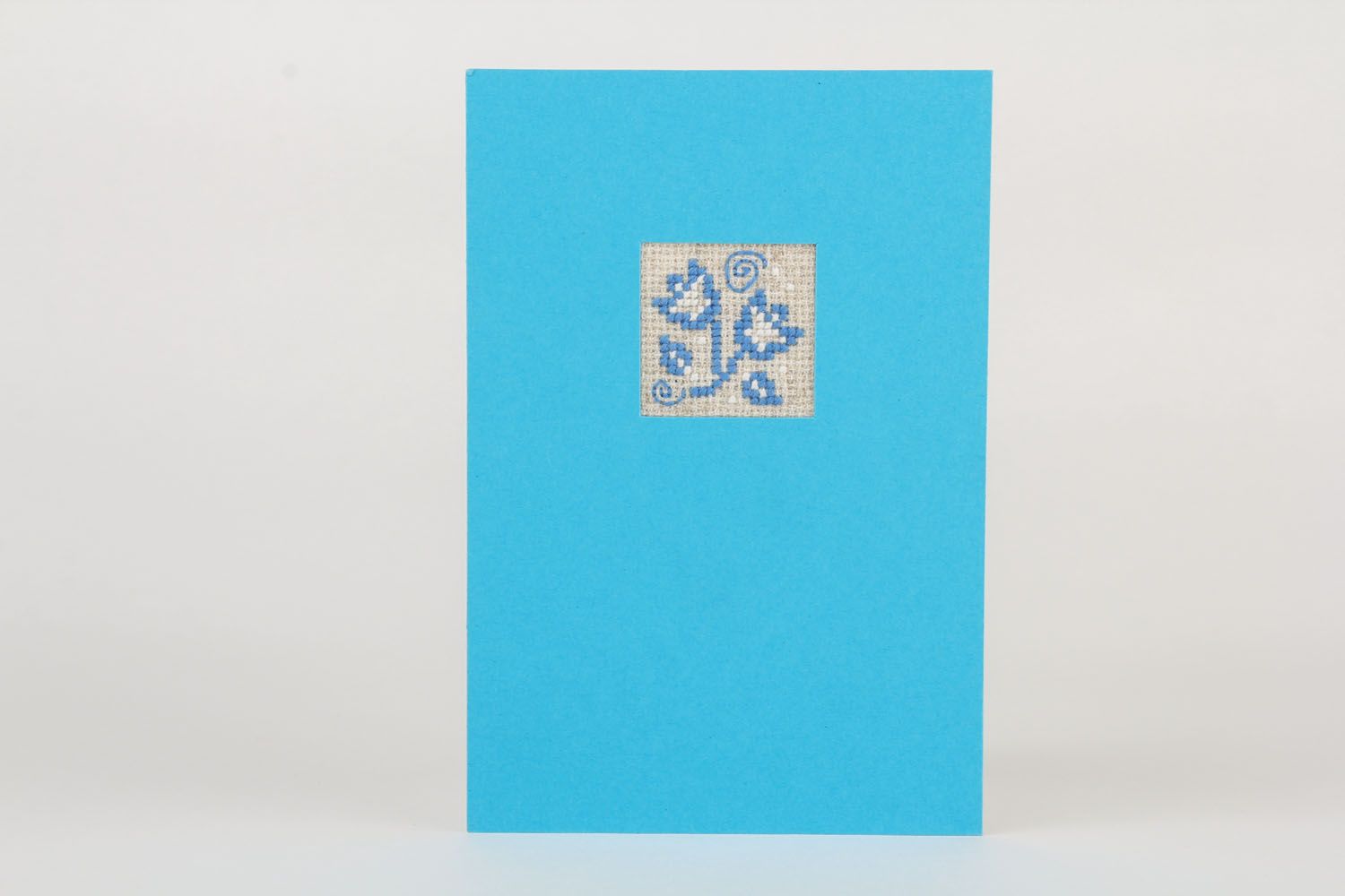 Blue post card with embroidery Flower photo 2