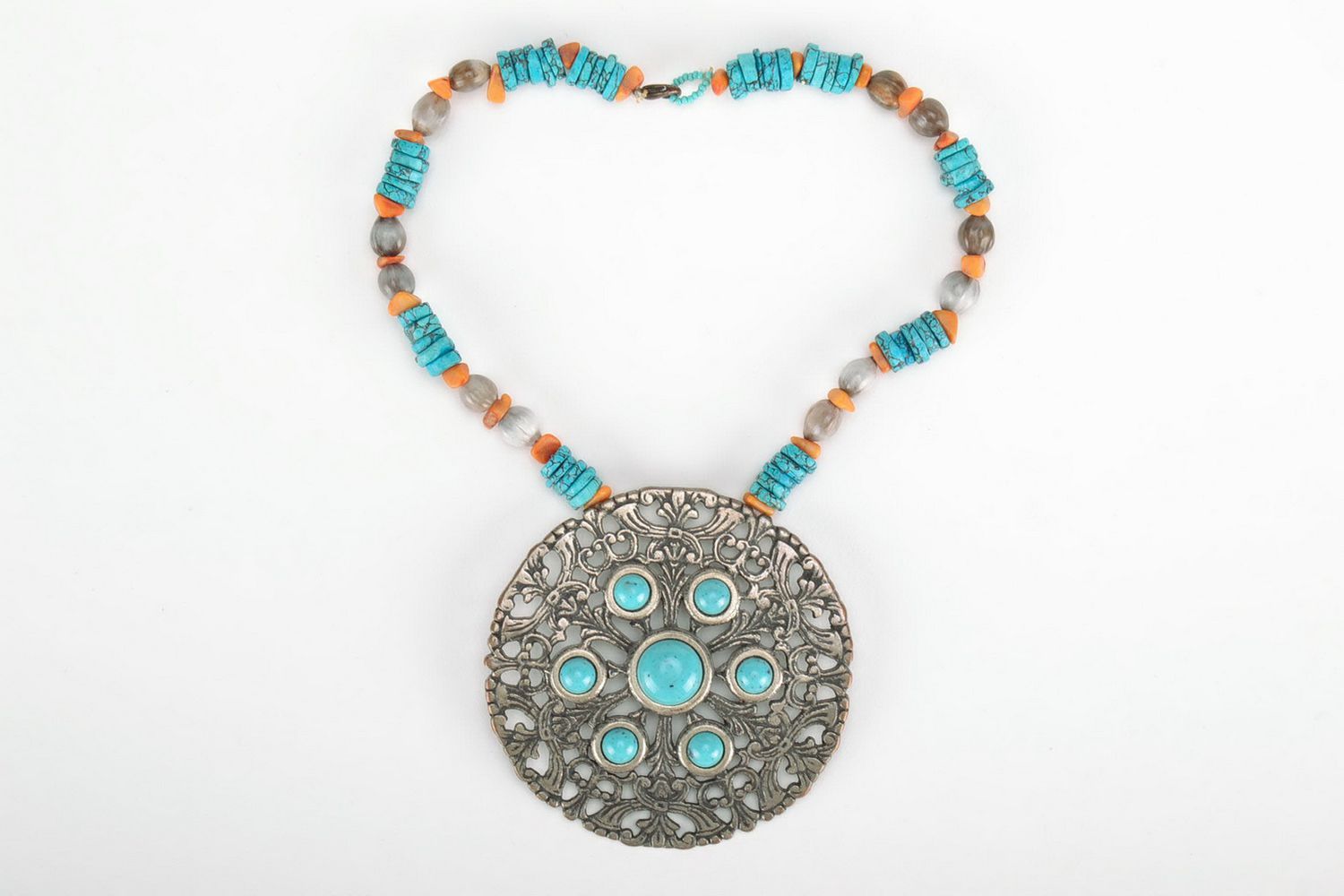 Metal pendant with turquoise photo 3