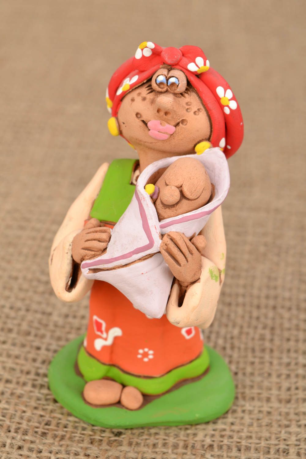 Handmade clay statuette Cossack Woman and Baby photo 1