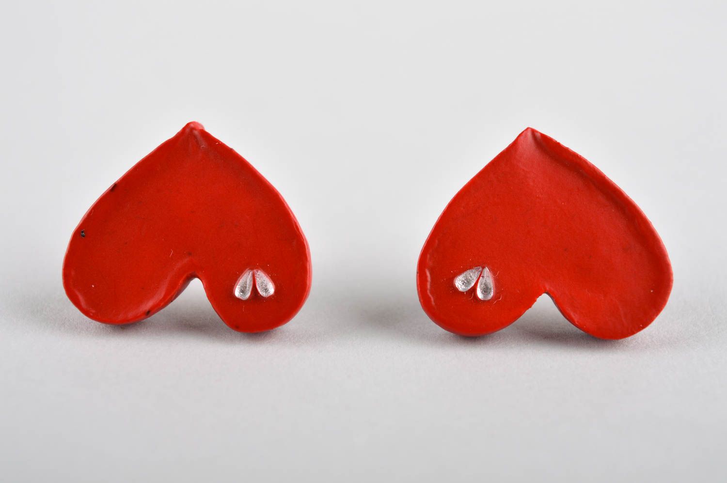Handmade Polymer Schmuck in Rot Ohrringe Stecker Damen Ohrringe Herzen schön foto 3