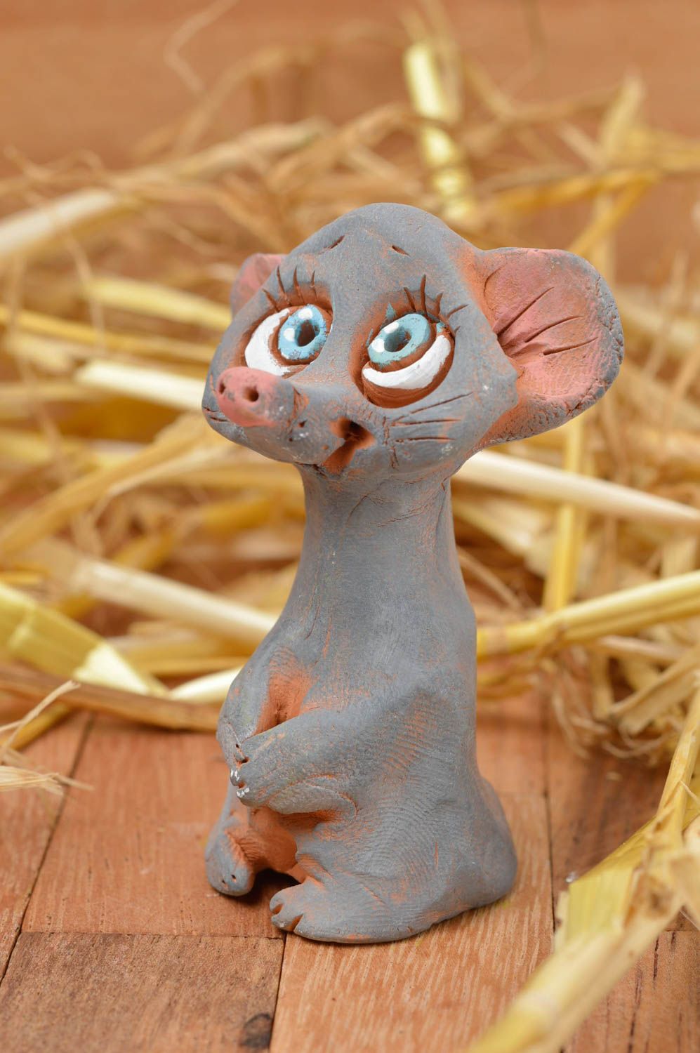 Статуэтка животного мышки ручной работы статуэтка для декора фигурка из глины фото 1