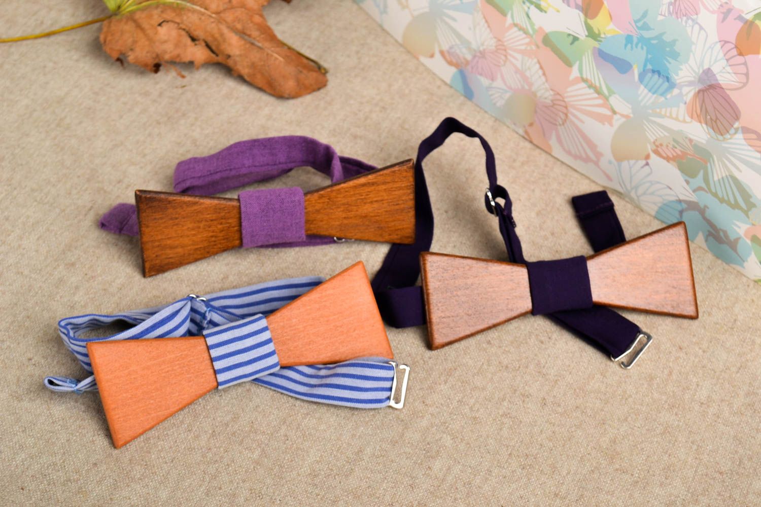 Handmade designer wooden bow ties 3 male cute accessories unusual bow ties photo 1