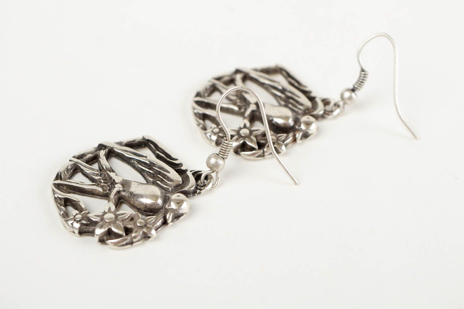 Long handmade earrings swallow bird charms metal woman accessory designer gift photo 4