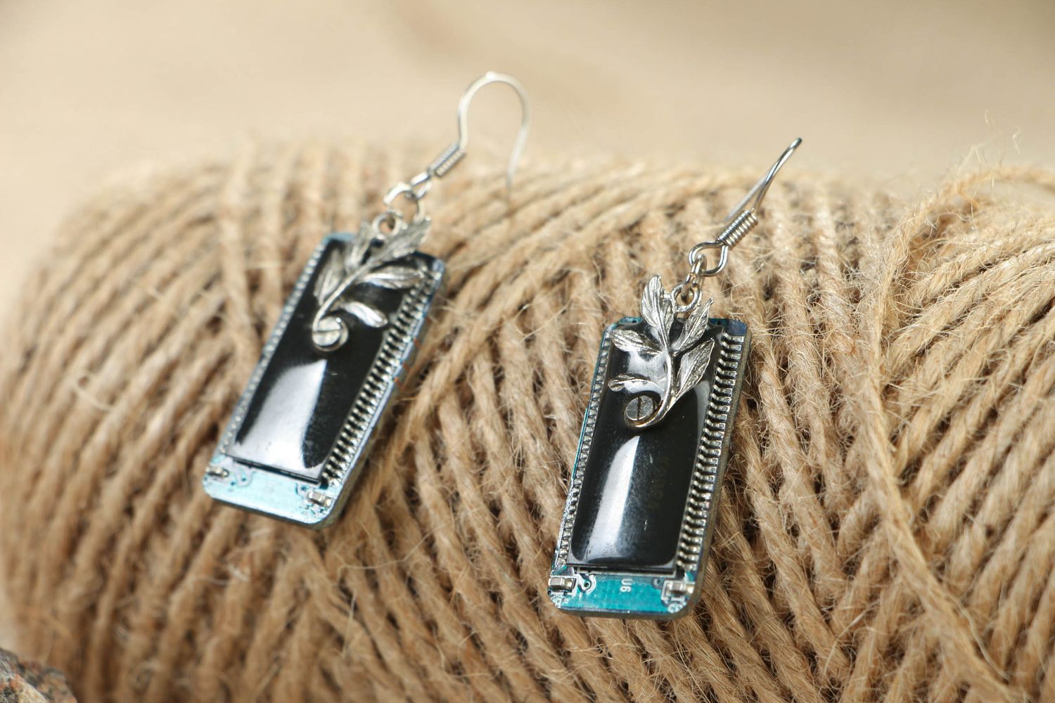 Handmade earrings with microchips photo 3