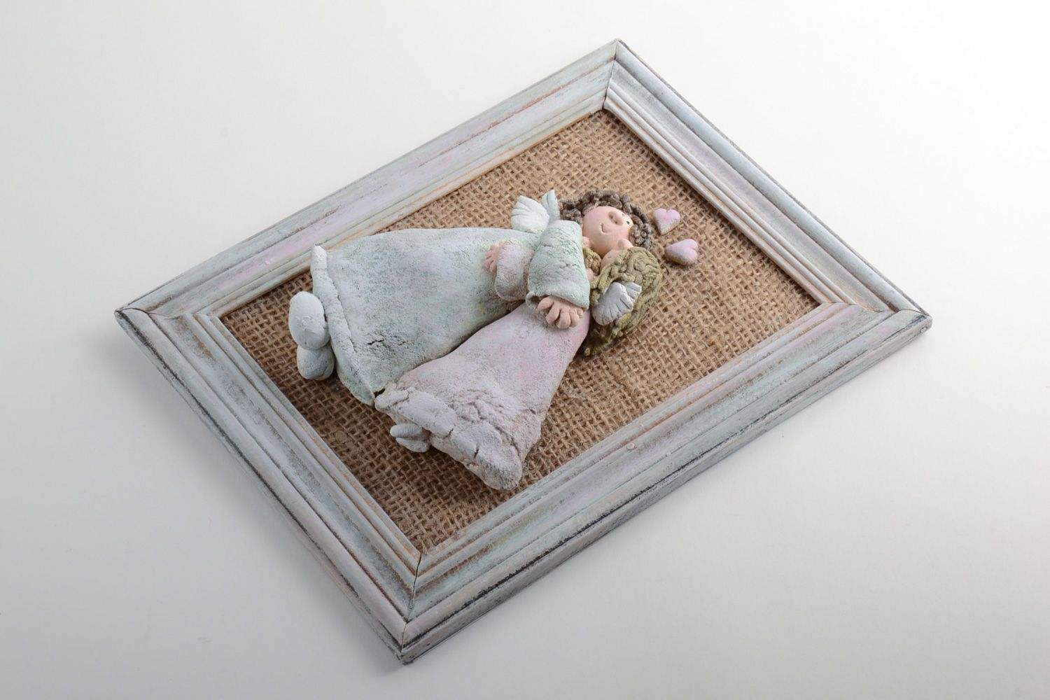 Handmade polymer clay panel in wooden frame photo 2