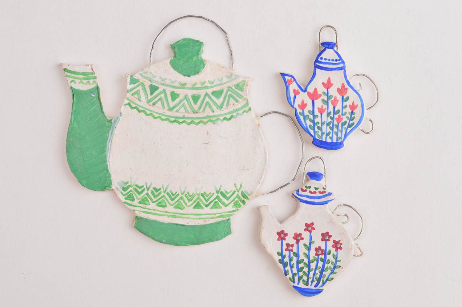 Handmade teapot fridge magnet unusual gift home decor set of 3 items decor idea  photo 3