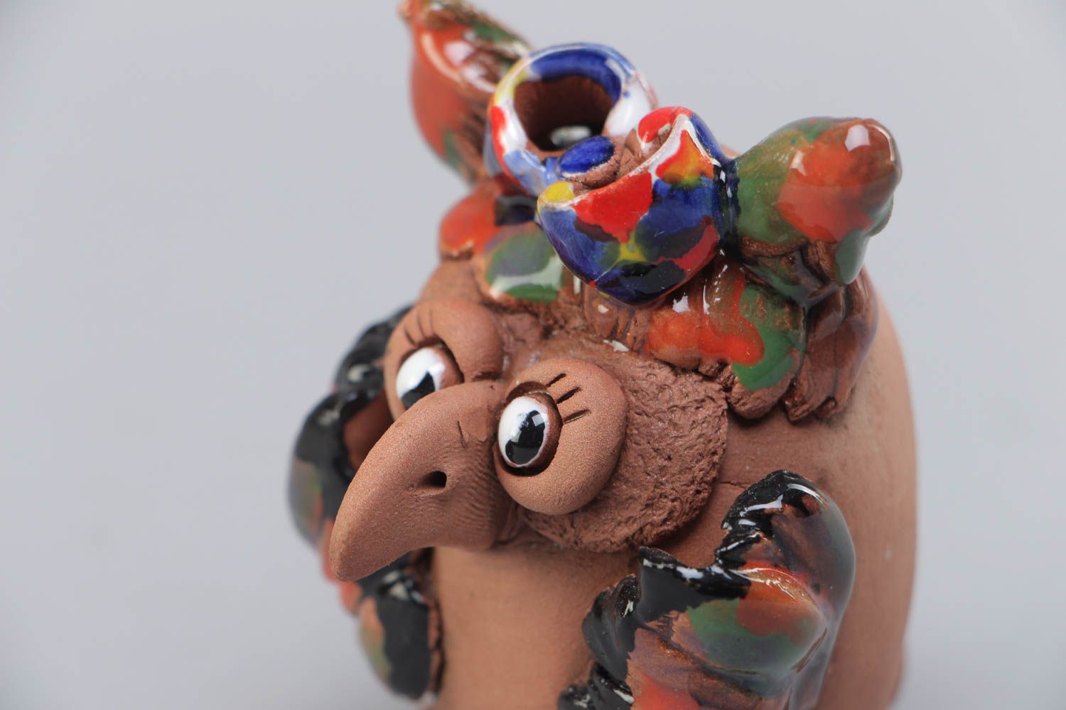 Figurine hibou en terre cuite décorative peinte originale faite main pour enfant photo 3