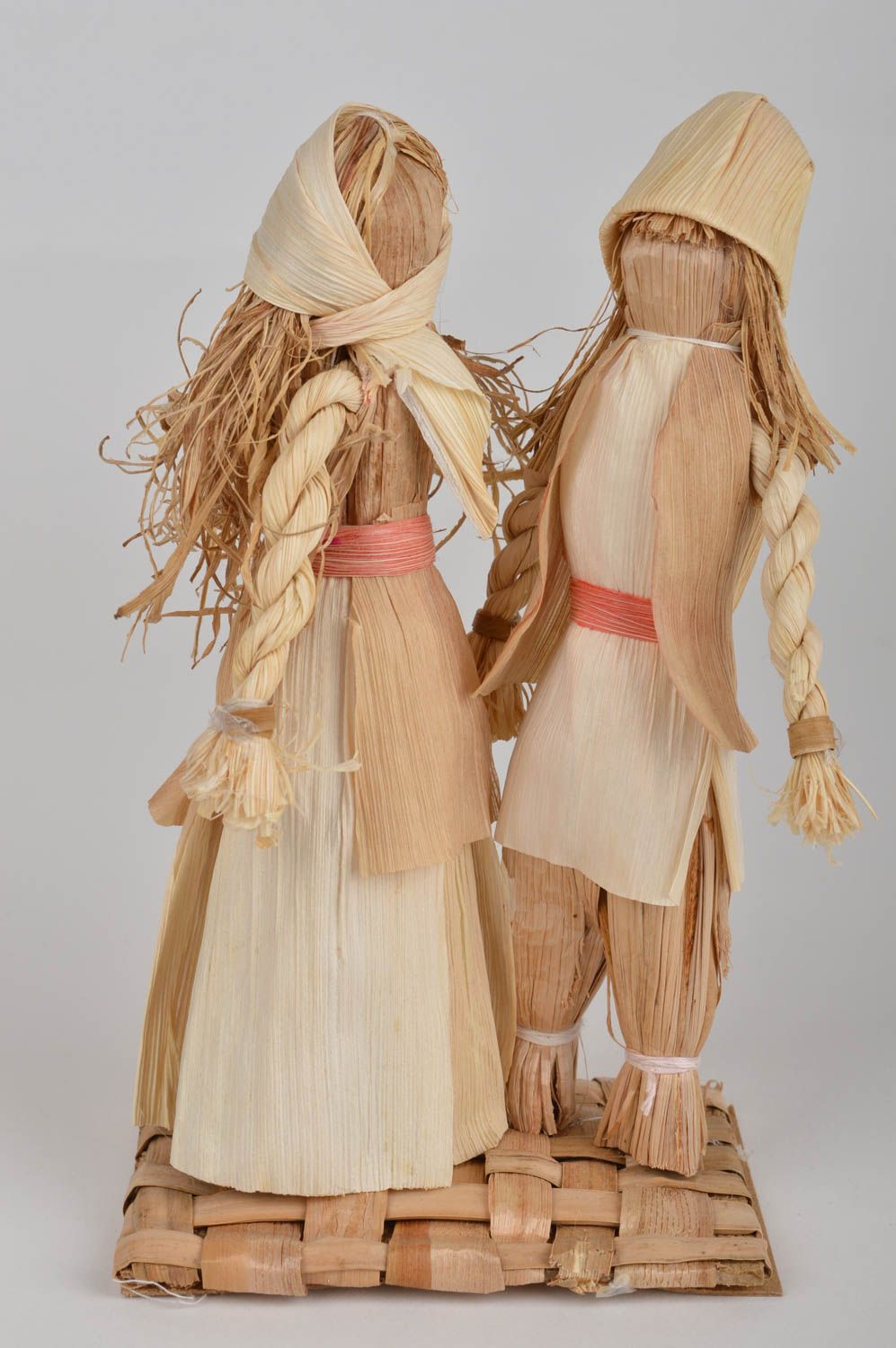 Deko Statuetten Set 2 aus Mais Blättern Junge und Mädchen Figuren handgemacht foto 4
