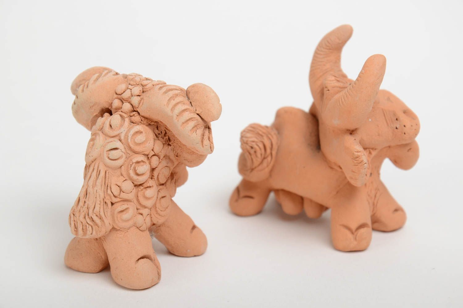 Set of two handmade clay cow and lamb figurines for decoration photo 4