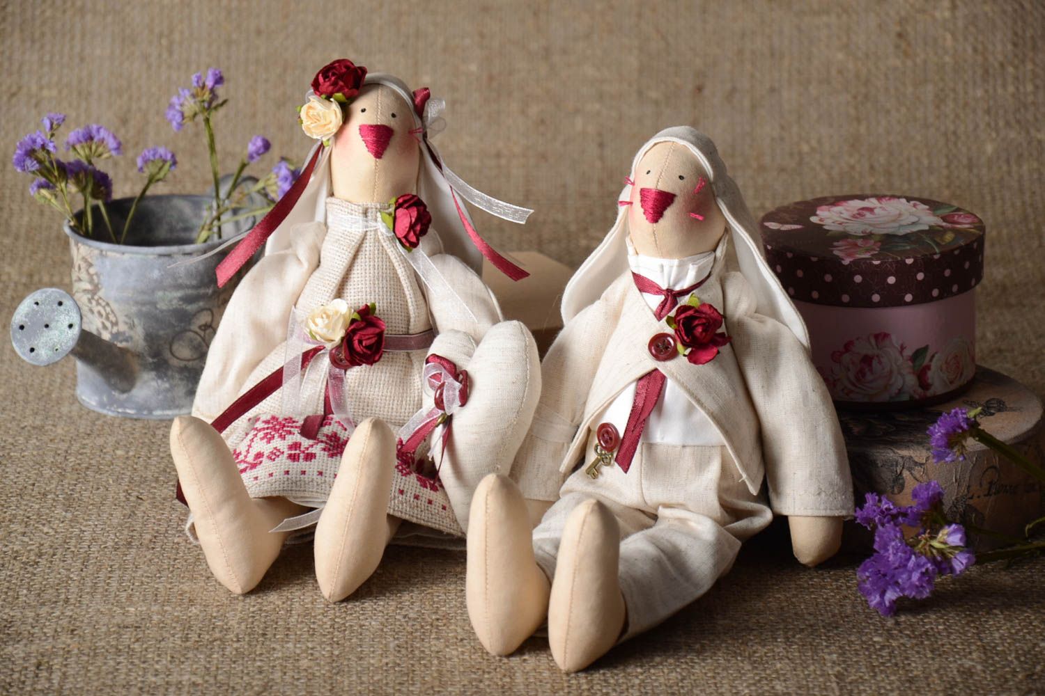 Куклы ручной работы куклы из ткани Влюбленные зайцы тряпичные куклы необычные фото 1
