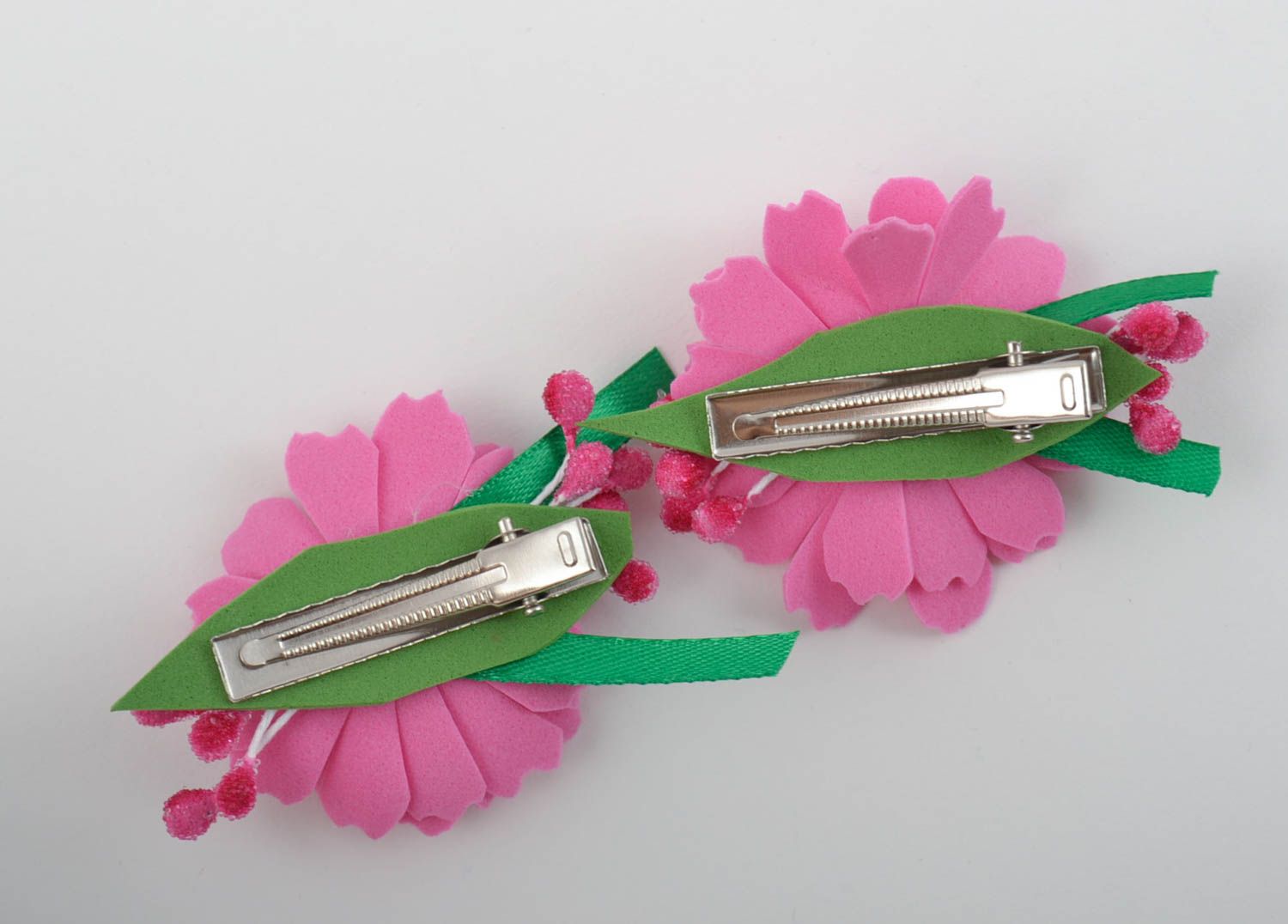 Haarspangen Blumen Schmuck handgemacht Accessoires für Haare in Rosa und Grün foto 7