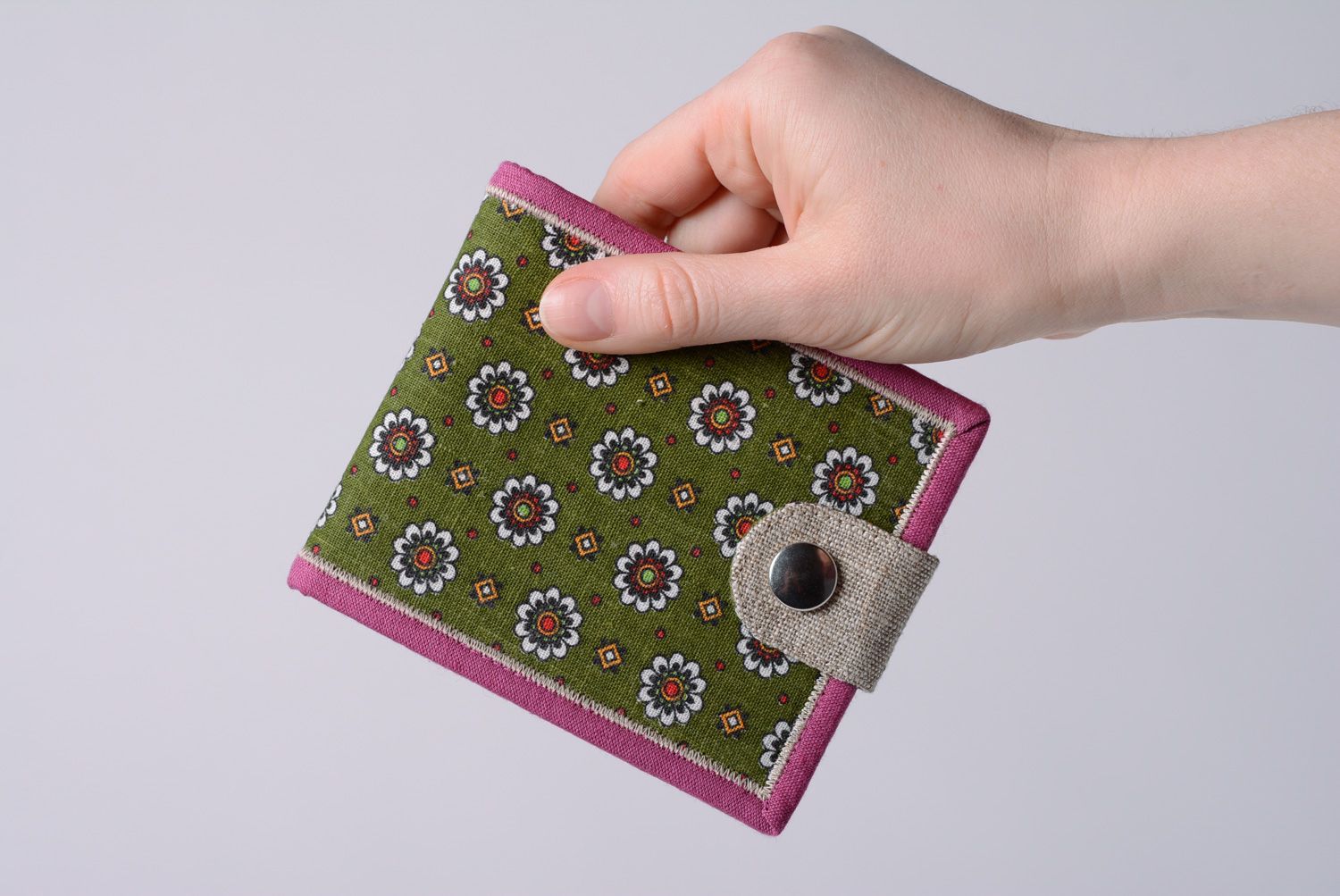 Portefeuille en tissu naturel bariolé fait main avec bouton-pression pour femme photo 4