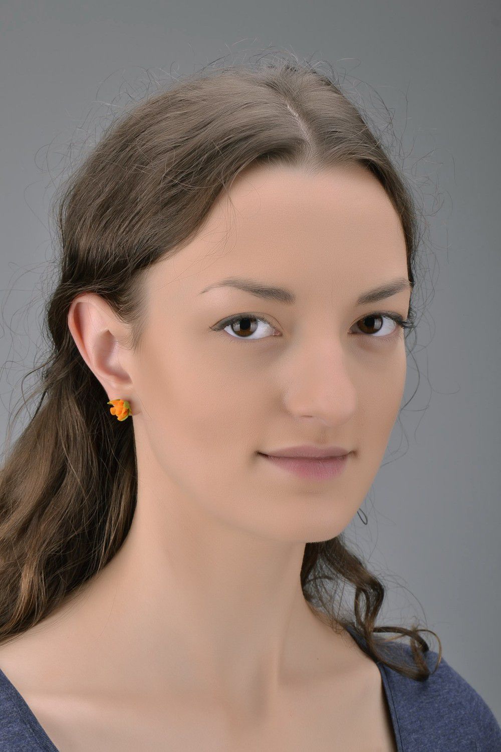 Polymer clay stud earrings Orange Rose photo 5