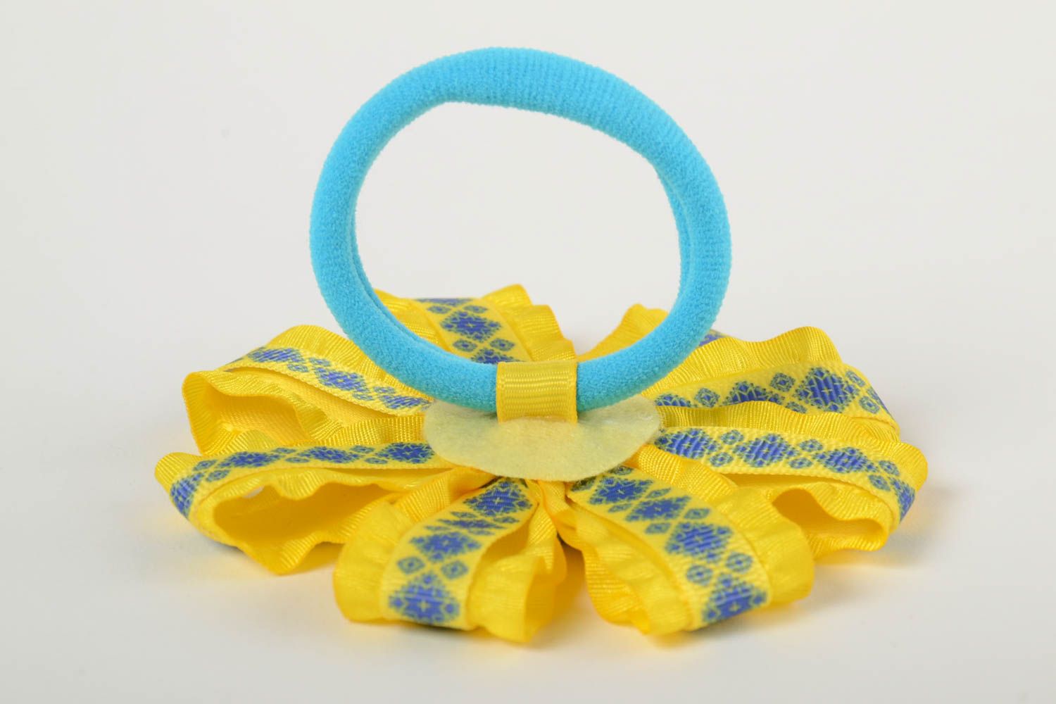 Yellow scrunchy made of rep ribbons for girls handmade large hair barrette photo 3