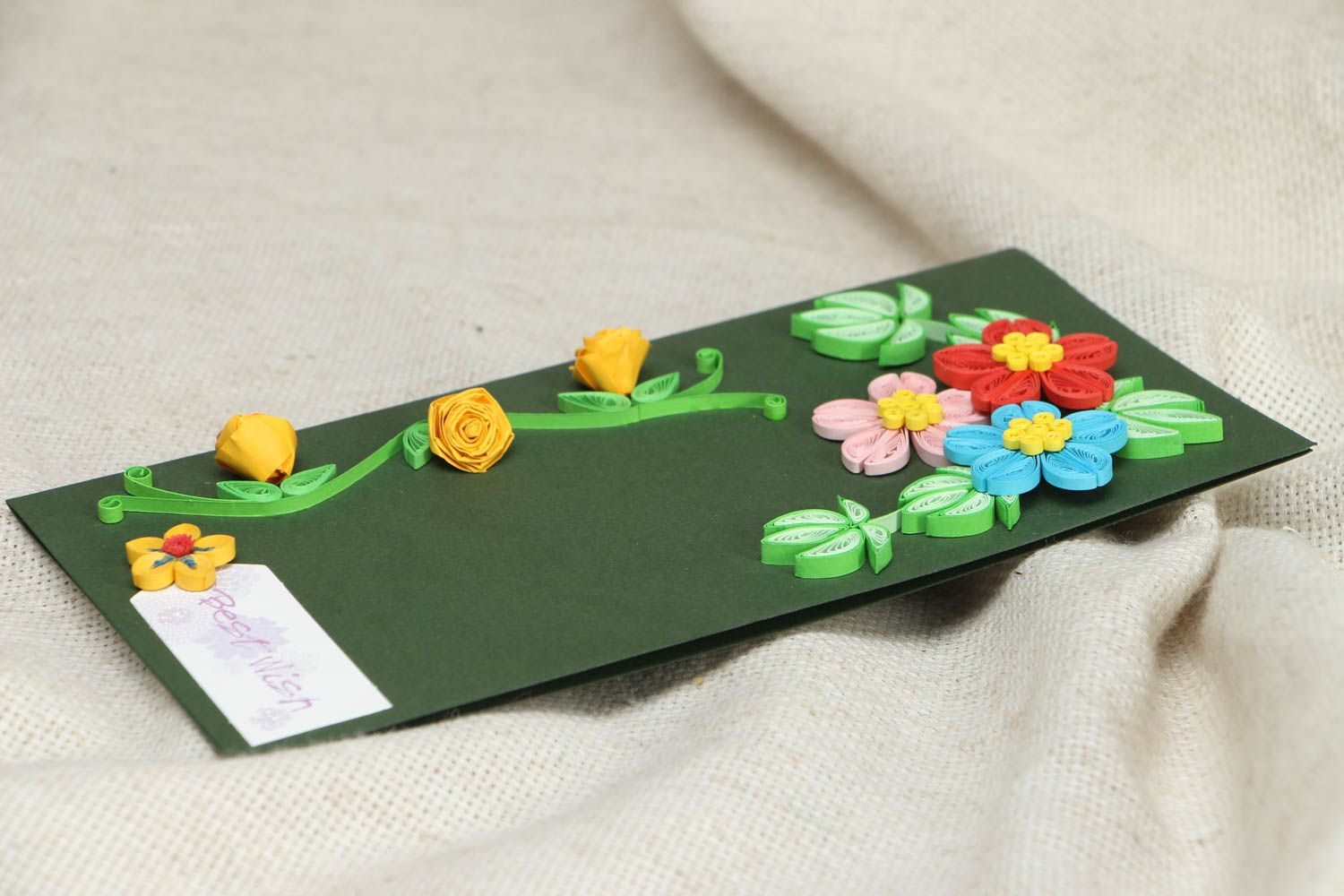 Quilling postcard with volume flowers photo 3