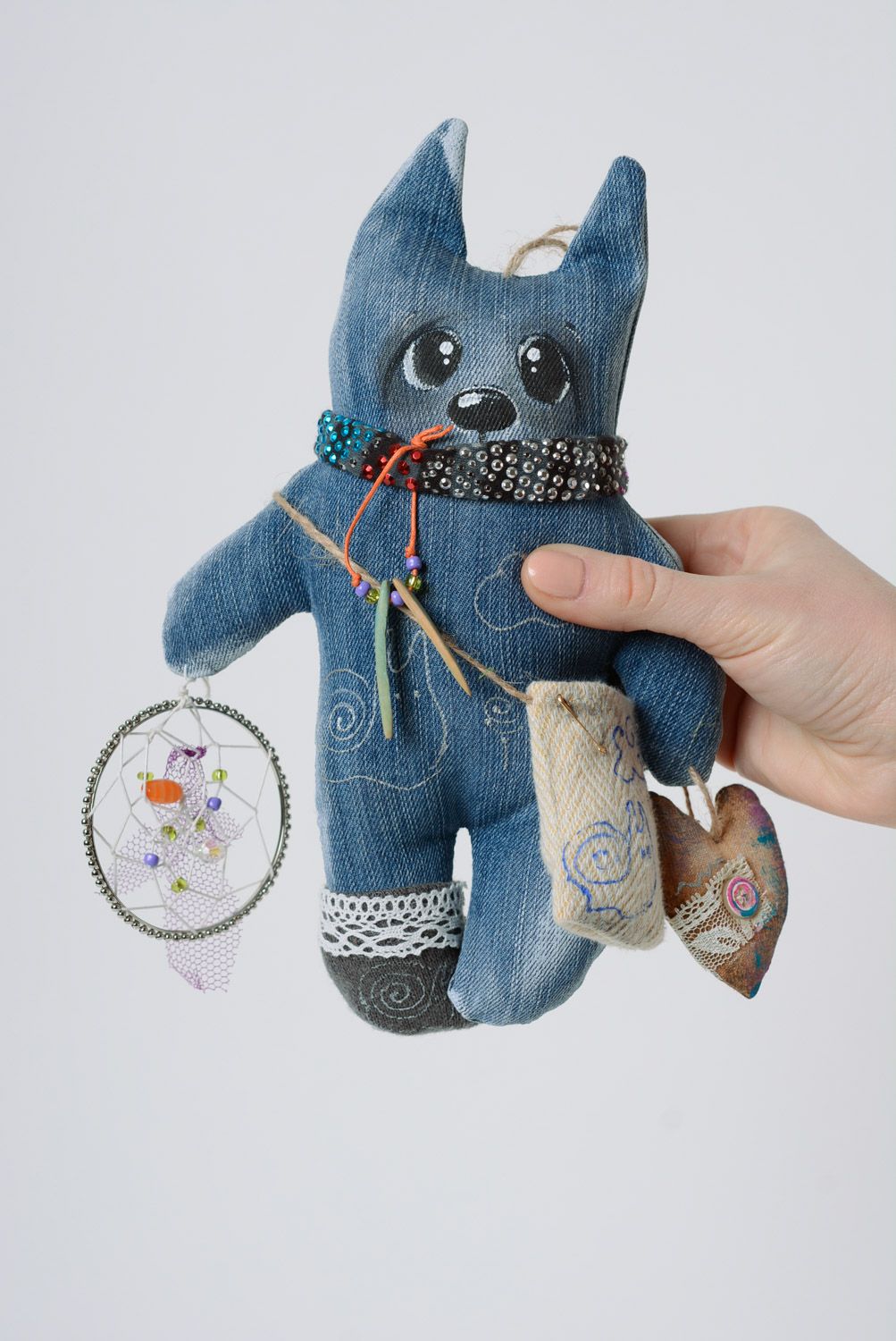 Muñeco de peluche hecho a mano de mezclilla azul original bonito para niños foto 5