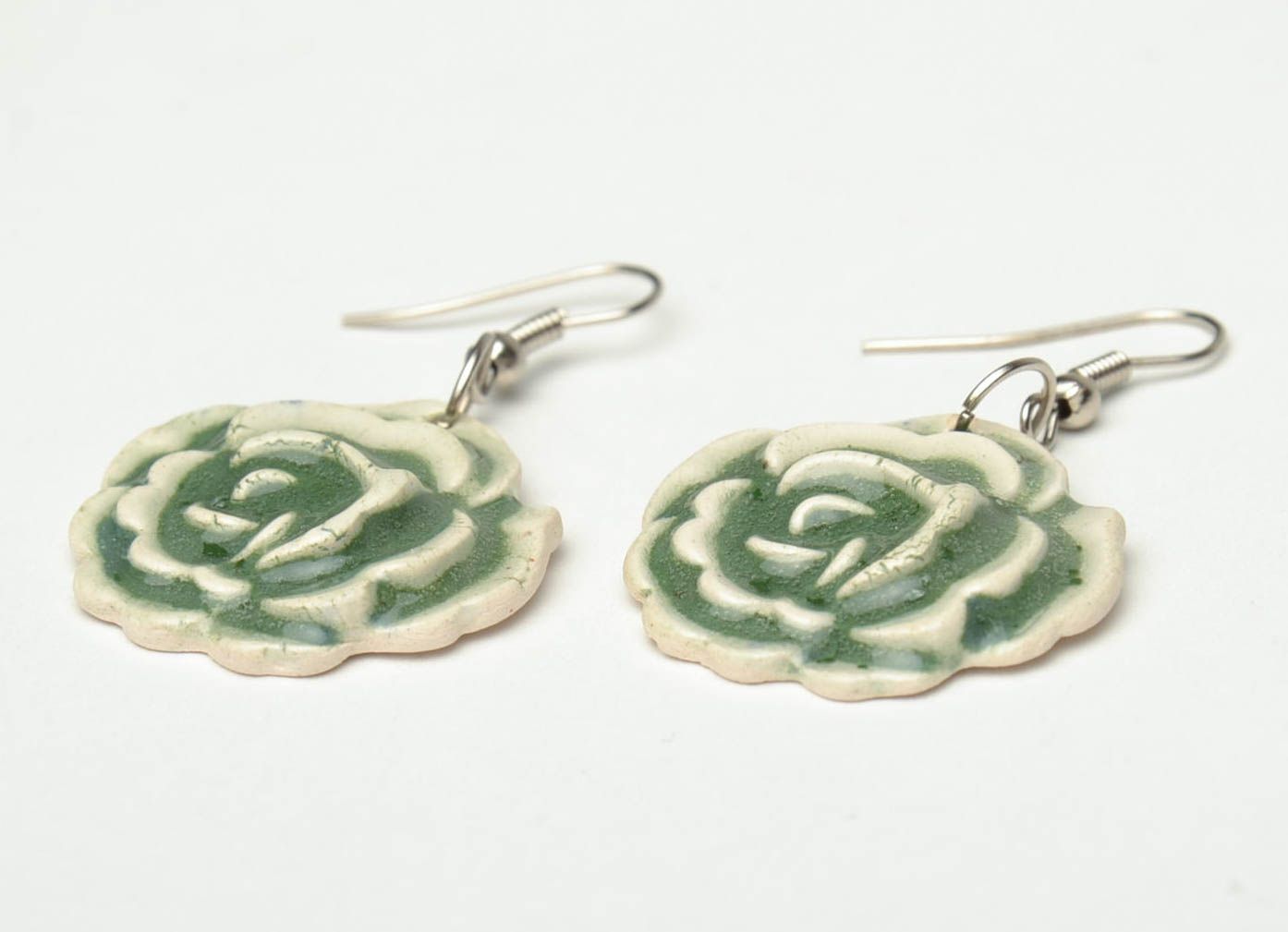Hand molded ceramic earrings with enamel painting Roses photo 3