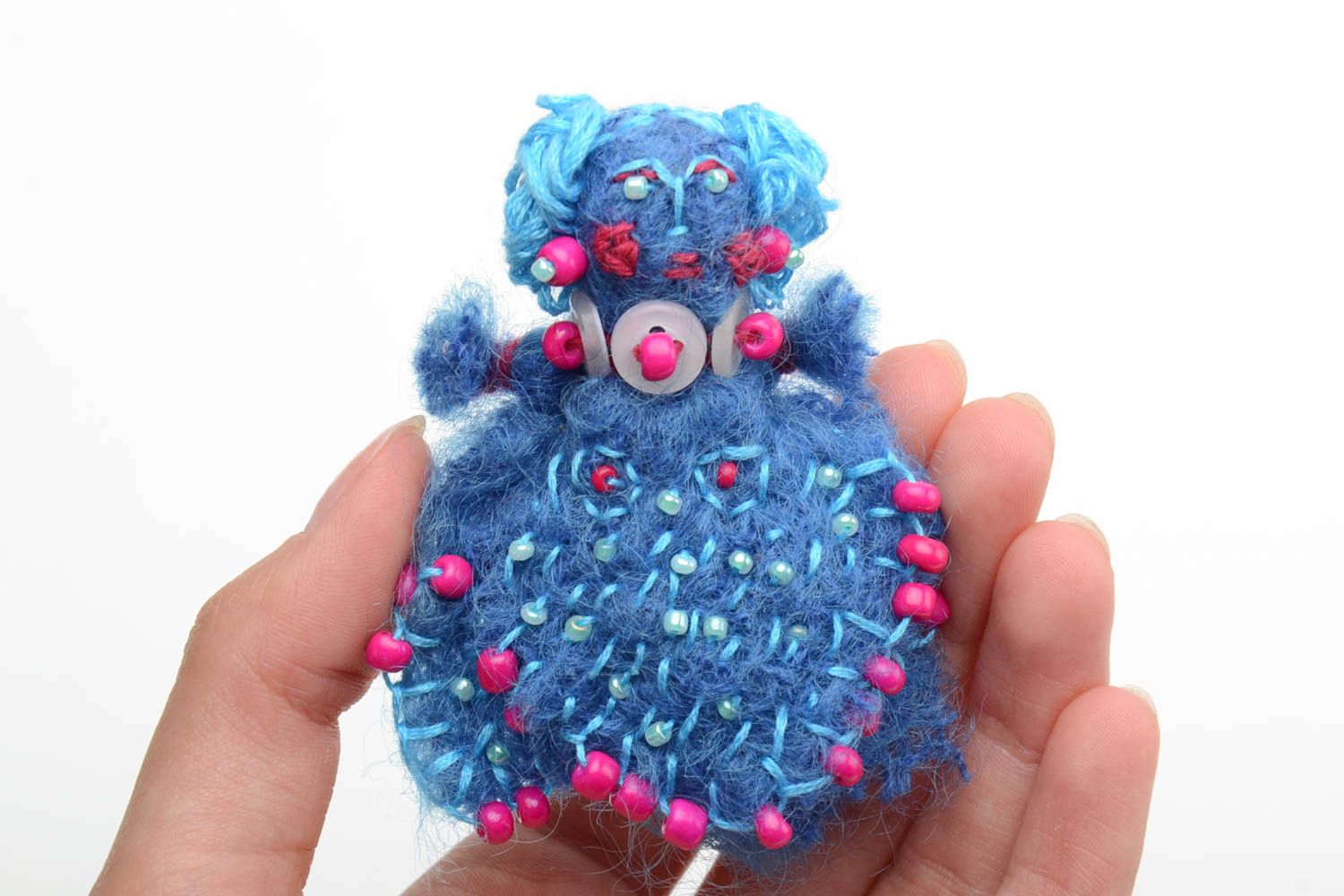 Designer handmade blue woolen brooch with beads stylish accessory for jacket photo 4