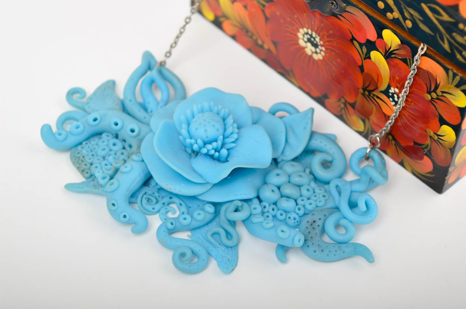 Modisches Schmuck Collier handmade Polymer Schmuck in Blau Geschenk für Frauen foto 1