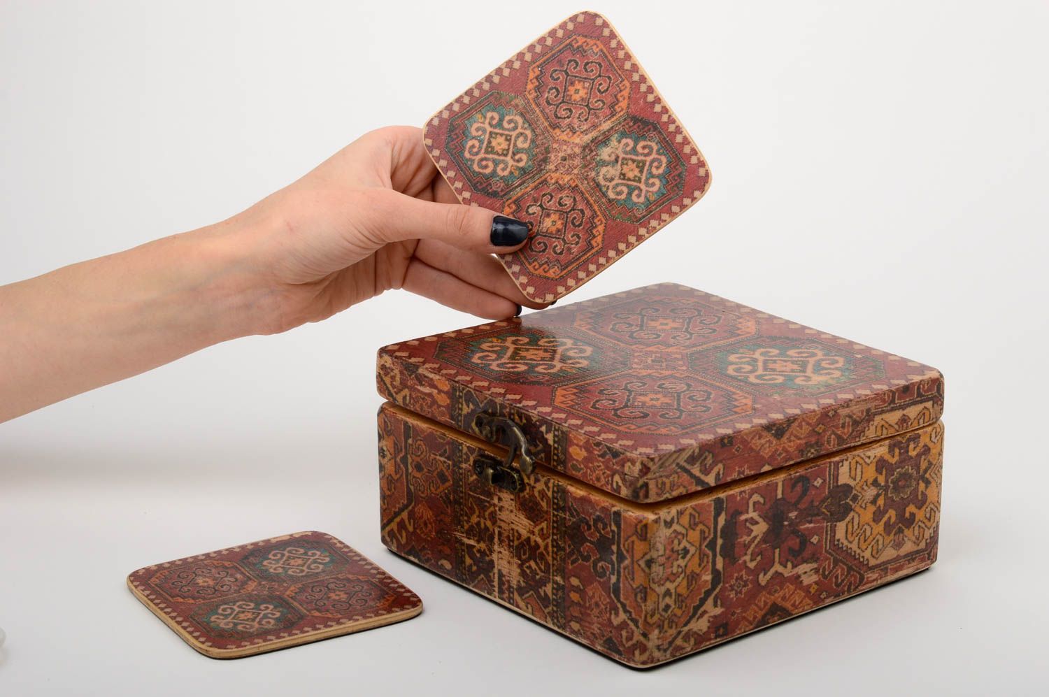 Handcrafted tea box handmade wooden jewelry box decoupage ideas home decor photo 2