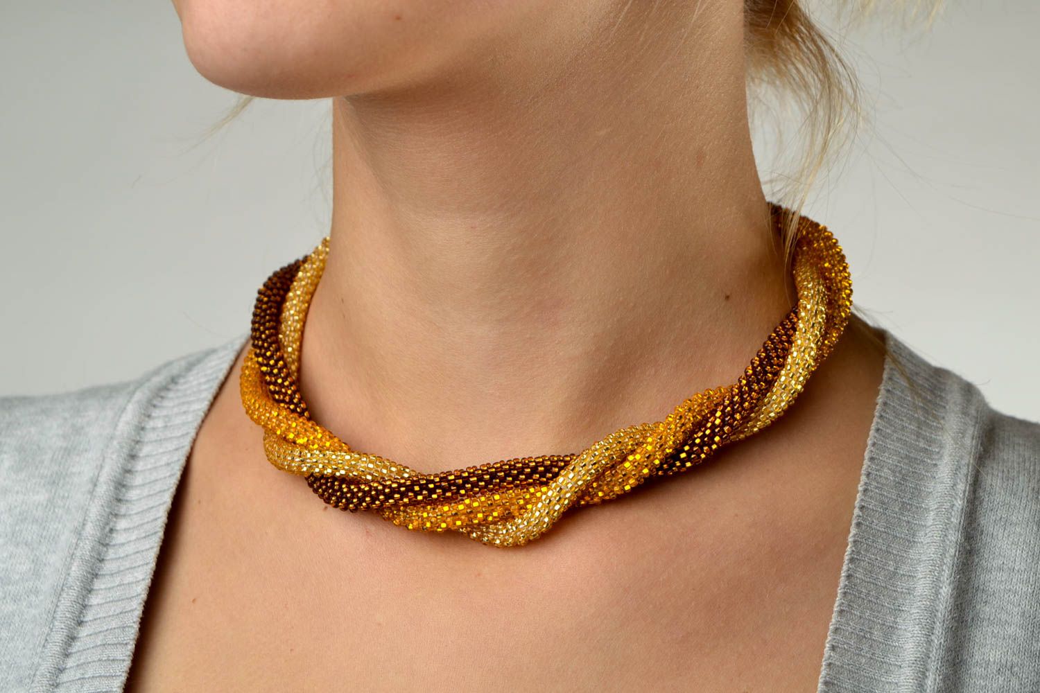 Handmade beaded cord necklace unusual unique jewelry stylish necklace photo 1